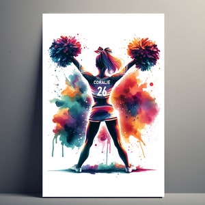 Personalized Cheerleader Poster | Poster Woman Cheerleading Customizable, Poster Illustration Gift Idea Girl Name Art Cheerleader