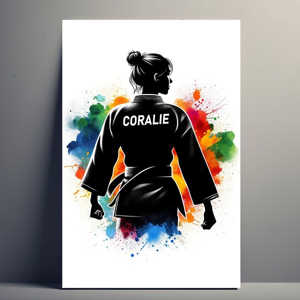 Affiche Personnalisée Judo | Poster Arts Martiaux Fille Personnalisable, Affiche Enfant idée Cadeau sport Prénom Femme Art Décoration