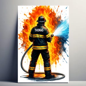 Personalized Firefighter Poster – Customizable Firefighter Gift for Men with First Name | Boy Decoration | Poster, canvas, digital