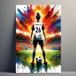 Personalized Football Girl Poster | Customizable Football Poster, Sport Gift Idea Poster First Name Woman Football Decoration Art