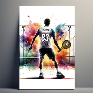 Gepersonaliseerde padelspelerposter | Aanpasbare Padel Man Poster, Sport Cadeau Idee Poster Jongen Voornaam Kunst Kleurrijke Decoratie