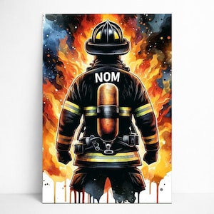 Affiche Personnalisée Pompier | Poster Homme Personnalisable, Affiche Pompier Illustration idée Cadeau Nom Pompier Décoration