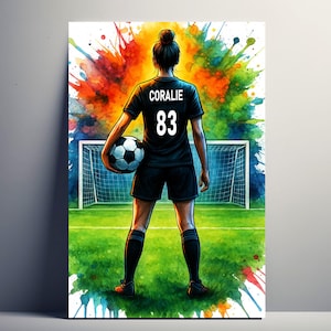 Personalized Girl Football Poster – Customizable Football Gift with First Name and Number | Women&#39;s Decoration | Poster, canvas, digital