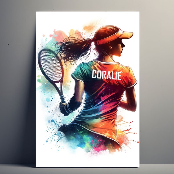 Affiche Personnalisée Tennis | Poster Personnalisable de tennis, Affiche Toile idée Cadeau Illustration Prénom Femme Art Fille Décoration