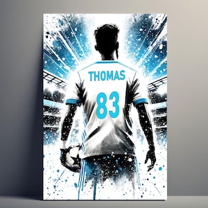 Poster personalizzato del calcio MARSIGLIA | Poster di calcio personalizzabile, regalo di calcio per tifosi del Marsiglia con nome e numero per uomo