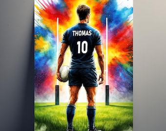 Personalized Rugby Poster – Customizable Rugby Decoration for Men with First Name and Number | Boy Gift | Poster, Canvas, Digital