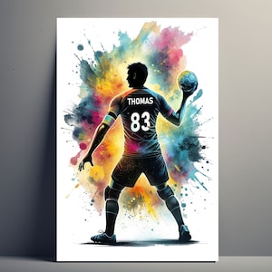 Personalized Handball Player Poster | Customizable Boy Poster, Poster Illustration Gift Idea Sport Name Man Art Handball