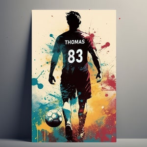 Personalized Footballer Poster | Customizable Football Poster, Canvas Poster Football Gift Idea Child First Name Art Decoration