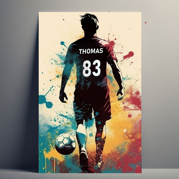 Affiche Personnalisée Footballeur | Poster de Foot Personnalisable, Affiche Toile idée de Cadeau de Football Prénom Enfant Art Décoration