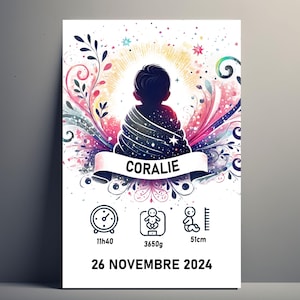 Póster de nacimiento personalizado | Póster de bebé personalizable, nombre, peso, altura, hora, idea de regalo de nacimiento de bebé, decoración artística