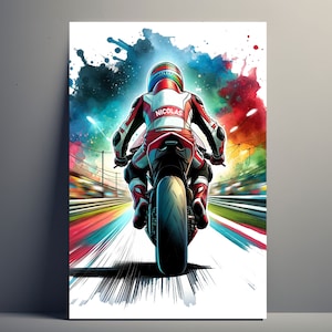 Personalized Biker Poster | Customizable Motorcycle Driver Poster, Poster Illustration Gift Idea First Name Man Art Decoration
