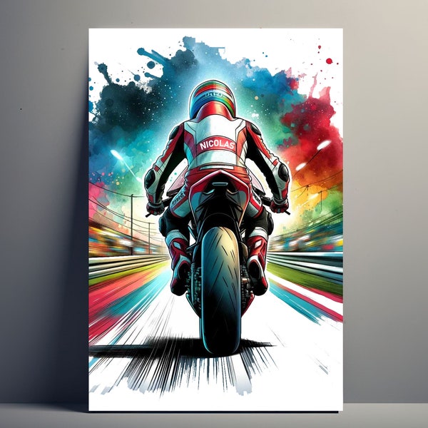 Gepersonaliseerde motorposter | Aanpasbare motorrijder poster, poster illustratie cadeau idee voornaam man kunst decoratie