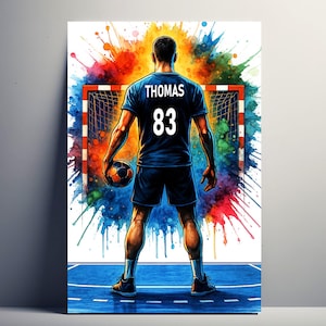 Personalized Handball Poster – Customizable Handball Gift for Men, First Name and Number | Boy Decoration | Poster, Canvas, Digital