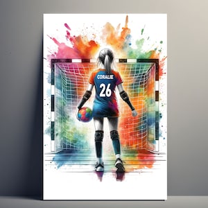 Personalisiertes Handballspieler-Poster | Anpassbares Mädchen-Poster, Kinder-Poster, Geschenkidee, Sport, Name, Frau, Kunst, Dekoration