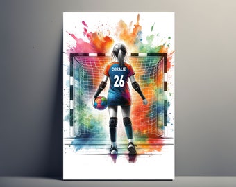 Affiche Personnalisée Joueur de Handball | Poster Fille Personnalisable, Affiche Enfant idée Cadeau sport Nom Femme Art Décoration