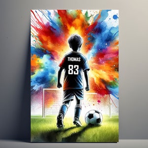 Personalisiertes Fußballspieler-Poster | Anpassbares Poster „Kind Junge“, Poster „Geschenkidee Sport“, Vorname Mann, Fußball, Kunst, Illustration