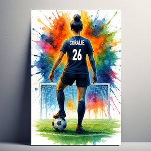 Personalized Football Poster – Customizable Football Gift for Girls with First Name and Number | Women&#39;s Decoration | Poster, canvas, digital