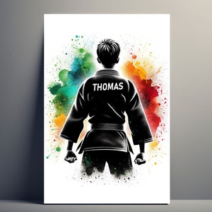 Personalisiertes Judo-Poster | Anpassbares Kampfsportplakat Junge, Kinderplakat, Sportgeschenkidee, Vorname, Kunstillustration eines Mannes