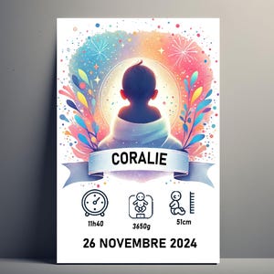 Póster de nacimiento personalizado | Póster de bebé personalizable, nombre, peso, altura, hora, regalo de nacimiento del bebé, decoración de recuerdo