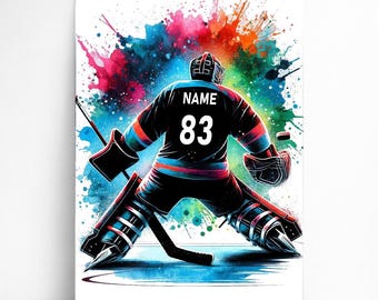 Personalized Hockey Player Poster | Customizable Hockey Goalie Poster, Sports Gift Idea Poster with Man's Name - Ice Hockey