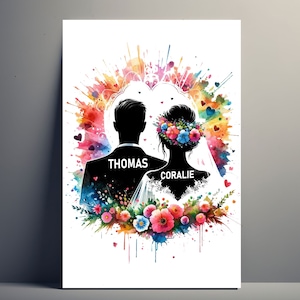 Regalo de boda de póster personalizado ? Cartel de pareja personalizable, idea de regalo boda nombre hombre mujer decoración arte