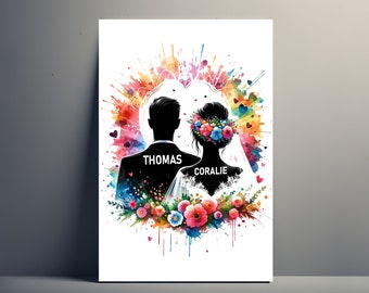 Personalized Wedding Gift Poster | Customizable Couple Poster, Wedding Gift Idea, Names for Man and Woman, Art Decoration