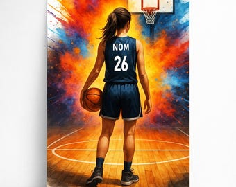 Personalized Basketball Poster for Girls – Basketball Gift for Women with Name and Number | Children's Sports Art Decoration | Poster, Canvas, Digital
