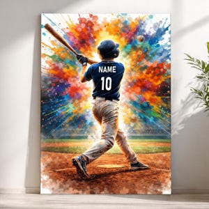 Poster di baseball personalizzato con nome e numero - Poster personalizzato per giocatori di battuta per ragazzi, su tela o file digitale, regalo di baseball