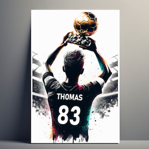 Personalized Football Player Poster | Football Poster Customizable Ballon D&#39;Or Trophy, Football Poster Idea Sports Gift First Name Man Art Fan