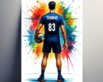 Personalized Volleyball Poster – Customizable Volleyball Gift for Men with Name | Boy's Decor | Poster, Canvas, Digital