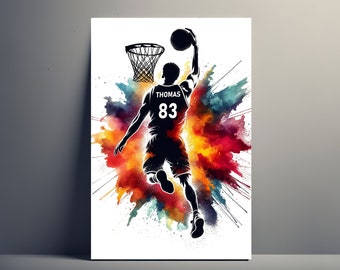 Personalized Dunk Basketball Player Poster | Customizable Men's Basketball Poster, Sport Gift Idea Poster Boy First Name Art Basketball