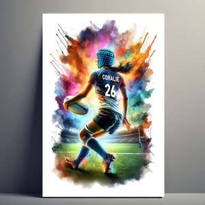 Affiche Personnalisée Rugby | Poster de Rugby Fille Personnalisable, Affiche Toile idée Cadeau sport Prénom Femme Rugby Art Décoration