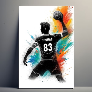 Personalized Handball Player Poster | Customizable Boy Poster, Poster Illustration Gift Idea Sport Name Man Art Illustration
