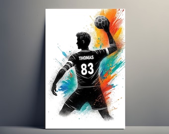 Personalized Handball Player Poster | Customizable Boy Poster, Illustration Poster, Gift Idea, Sports Name, Man Art Illustration