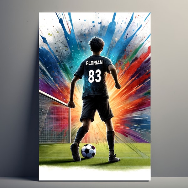 Affiche Personnalisée Joueur Football | Affiche Adolescent Garçon Personnalisable, Affiche idée Cadeau sport Prénom Homme Foot Décoration
