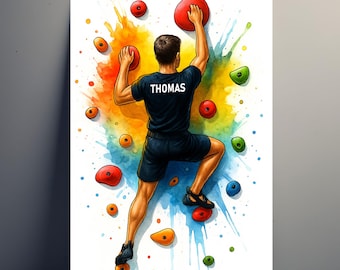 Personalized Climbing Poster – Customizable Climbing Gift for Men with Name | Art Decoration for Boys | Poster, Canvas, Digital