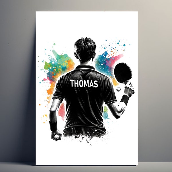 Affiche Personnalisée Joueur Ping-Pong | Poster Tennis de Table Personnalisable, Affiche idée Cadeau sport Prénom Homme Art Décoration