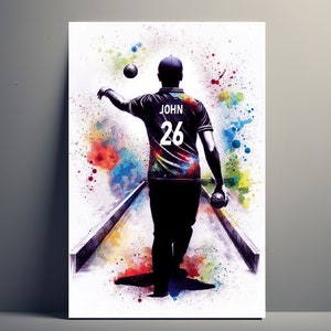 Personalized Pétanque Player Poster | Customizable Man Poster, Illustration Poster Sport Gift Idea Boy Name Art Pétanque