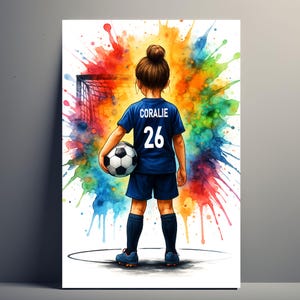 Personalized Football Poster for Girls – Football Gift for Kids with First Name and Number | Women&#39;s Sports Decoration | Poster, canvas, digital