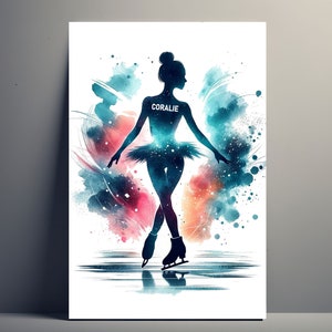 patinagem artística personalizada pôster | Pôster de patinação feminino personalizável, ideia de presente pôster primeiro nome arte de menina patinação no gelo