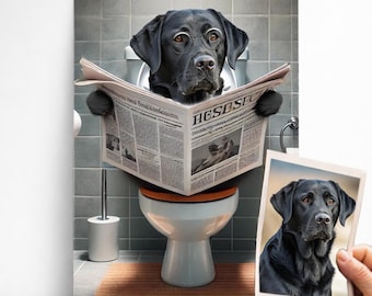 Personalized Dog Portrait – Poster or Canvas of Your Dog on the Toilet – Funny Gift from Photo – Bathroom Decoration