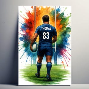 Personalized Rugby Poster – Customizable Rugby Gift for Men with First Name and Number | Boys Decoration | Poster, Canvas, Digital