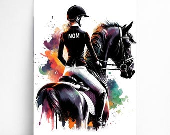Personalized Equestrian Girl Poster | Customizable Horse Riding Poster, Illustration Poster, Gift Idea, Sport, Name, Woman, Art