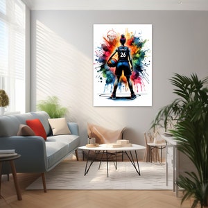 Affiche Personnalisée Basketball Avec Prénom Et Numéro – Poster Dunk Personnalisable – Cadeau Homme, Décoration Toile