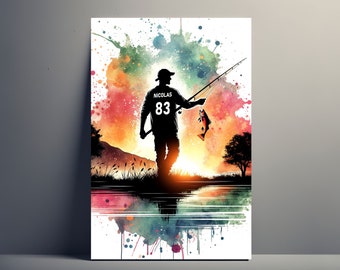 Personalized Fisherman Poster | Customizable Fishing Man Poster, Illustration Poster, Gift Idea, Boy's Name, Art Decoration