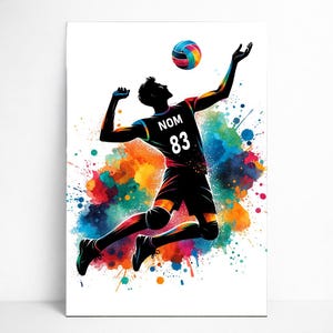 Affiche Personnalisée Joueur Volley-Ball | Poster de Volleyball Personnalisable, Affiche Toile idée Cadeau sport Prénom Homme Art Décoration