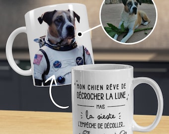 Mug de chien personnalisé Astronaute, Tasse de portrait de chien personnalisée avec photo, Cadeau pour maman papa chien, Citation drôle