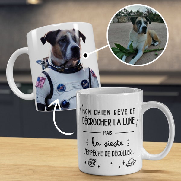 Mug de chien personnalisé Astronaute, Tasse de portrait de chien personnalisée avec photo, Cadeau pour maman papa chien, Citation drôle