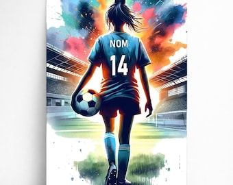 Personalized Football Player Poster | Customizable Girl Poster, Sports Gift Idea, Name for Woman, Football Art Decoration