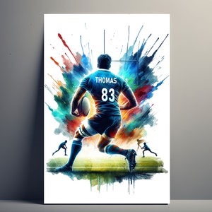 Personalized Rugby Player Poster | Customizable Rugby Poster, Sport Gift Idea Poster First Name Man Rugby Art Colorful Illustration